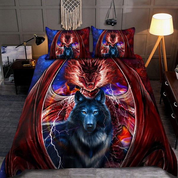 Dragon And Wolf Cotton Bed Sheets Spread Comforter Duvet Cover Bedding Sets