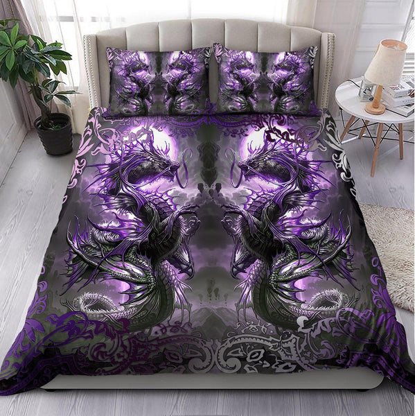 Dragon Spirit Art Purple Cotton Bed Sheets Spread Comforter Duvet Cover Bedding Sets