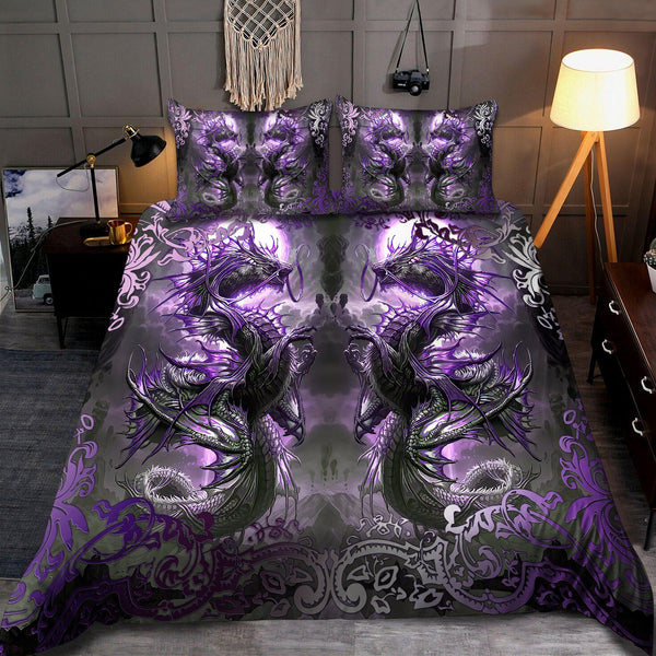 Dragon Spirit Art Purple Cotton Bed Sheets Spread Comforter Duvet Cover Bedding Sets