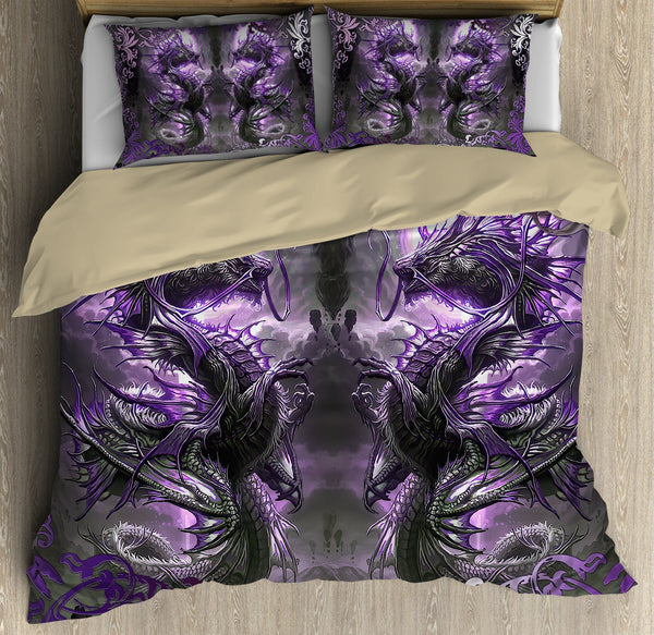 Dragon Spirit Art Purple Cotton Bed Sheets Spread Comforter Duvet Cover Bedding Sets