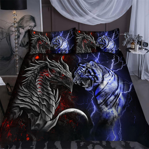 Dragon And Tiger Cotton Bed Sheets Spread Comforter Duvet Cover Bedding Sets