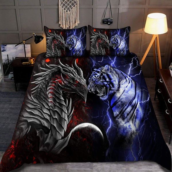 Dragon And Tiger Cotton Bed Sheets Spread Comforter Duvet Cover Bedding Sets