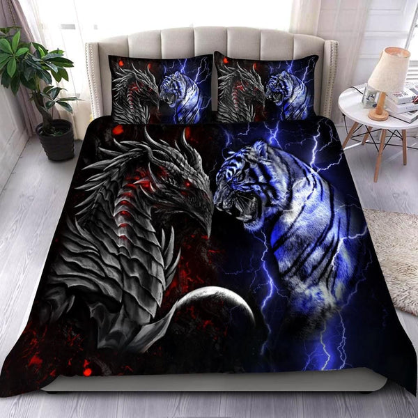 Dragon And Tiger Cotton Bed Sheets Spread Comforter Duvet Cover Bedding Sets