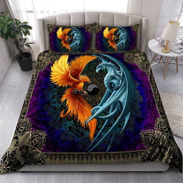 Dragon And Phoenix Cotton Bed Sheets Spread Comforter Duvet Cover Bedding Sets