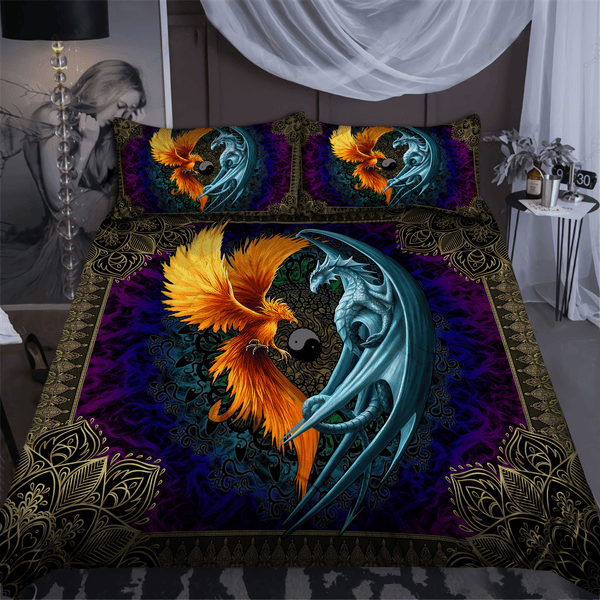 Dragon And Phoenix Cotton Bed Sheets Spread Comforter Duvet Cover Bedding Sets