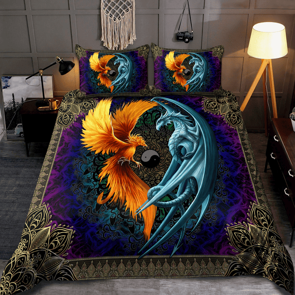Dragon And Phoenix Cotton Bed Sheets Spread Comforter Duvet Cover Bedding Sets