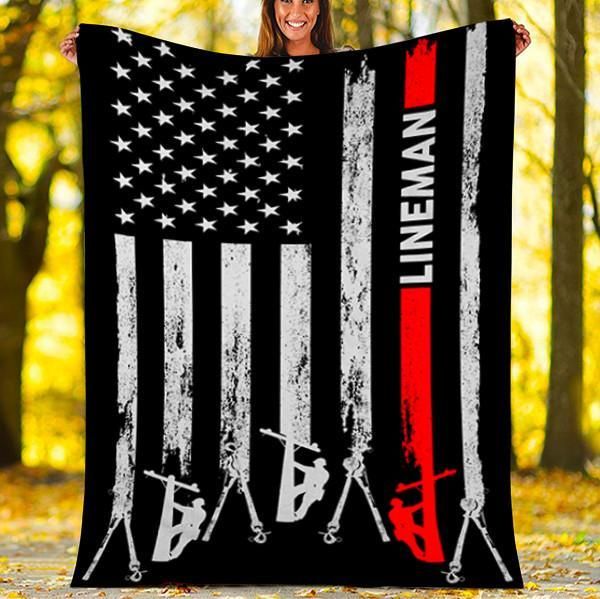Lineman USA Flag  Fleece Blanket Great Customized Gifts For Birthday Christmas Thanksgiving