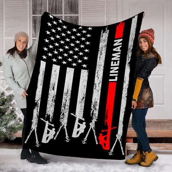 Lineman USA Flag  Fleece Blanket Great Customized Gifts For Birthday Christmas Thanksgiving