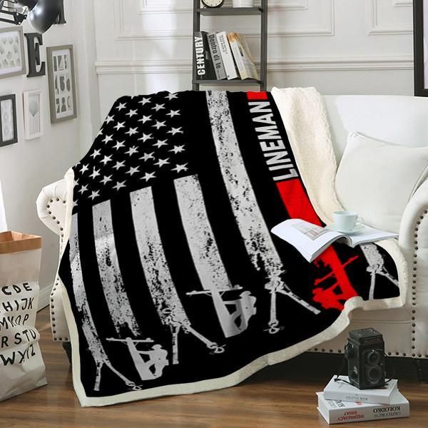 Lineman USA Flag  Fleece Blanket Great Customized Gifts For Birthday Christmas Thanksgiving