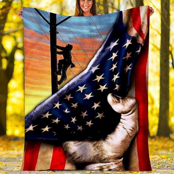 Lineman Flag Fleece Blanket Great Customized Gifts For Birthday Christmas Thanksgiving