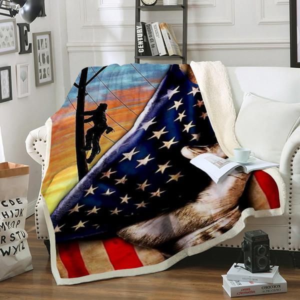 Lineman Flag Fleece Blanket Great Customized Gifts For Birthday Christmas Thanksgiving
