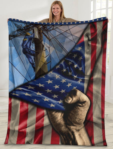 Lineman American Usa Flag Fleece Blanket Great Customized Gifts For Birthday Christmas Thanksgiving
