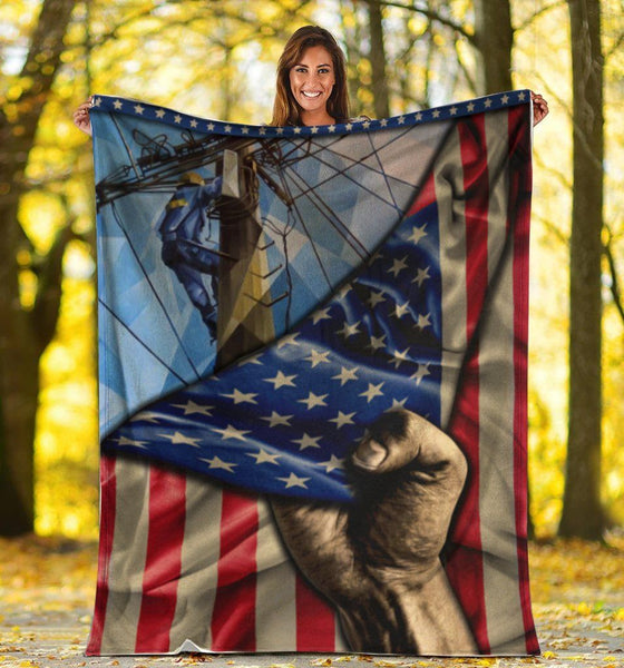 Lineman American Usa Flag Fleece Blanket Great Customized Gifts For Birthday Christmas Thanksgiving