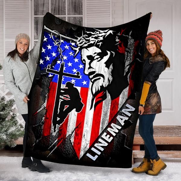 Jesus Lineman Fleece Blanket Great Customized Gifts For Birthday Christmas Thanksgiving
