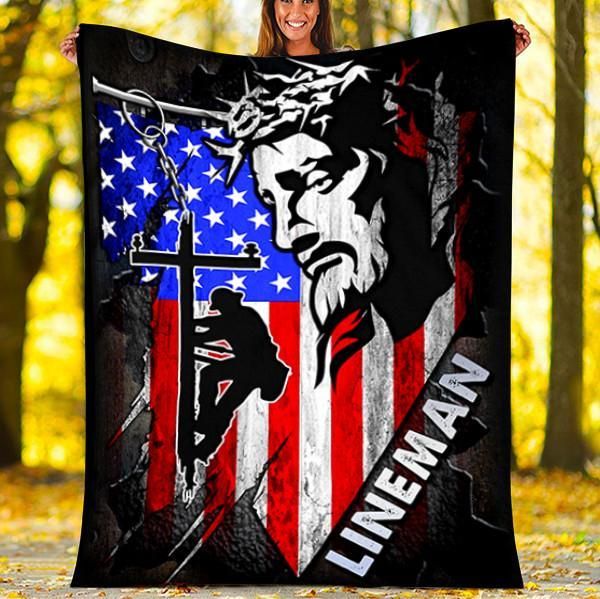 Jesus Lineman Fleece Blanket Great Customized Gifts For Birthday Christmas Thanksgiving