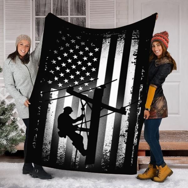 Lineman American Flag Fleece Blanket Great Customized Gifts For Birthday Christmas Thanksgiving