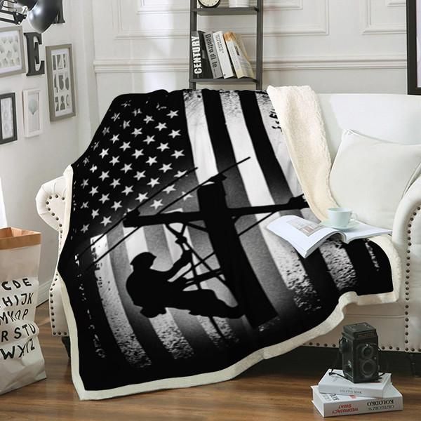 Lineman American Flag Fleece Blanket Great Customized Gifts For Birthday Christmas Thanksgiving