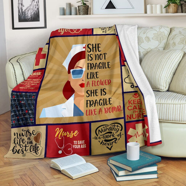 She Is Not Fragile Like A Flower Nurse Fleece Blanket Great Customized Gifts For Birthday Christmas Thanksgiving