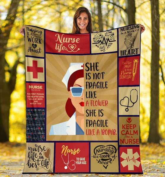 She Is Not Fragile Like A Flower Nurse Fleece Blanket Great Customized Gifts For Birthday Christmas Thanksgiving