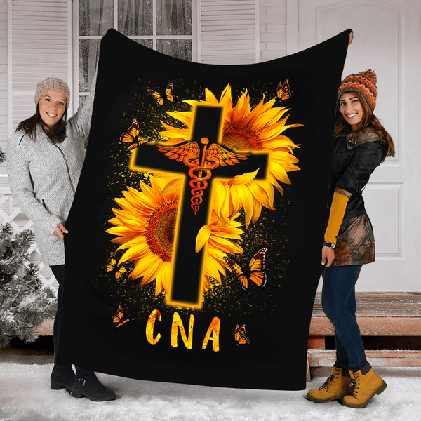 CNA Sunflower Nurse Fleece Blanket Great Customized Gifts For Birthday Christmas Thanksgiving