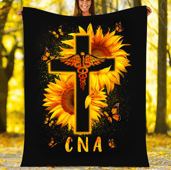 CNA Sunflower Nurse Fleece Blanket Great Customized Gifts For Birthday Christmas Thanksgiving