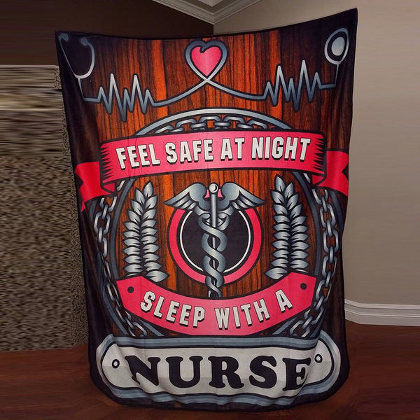 Nurse Feel Safe At Night, Sleep with a Nurse Fleece Blanket Great Customized Gifts For Birthday Christmas Thanksgiving