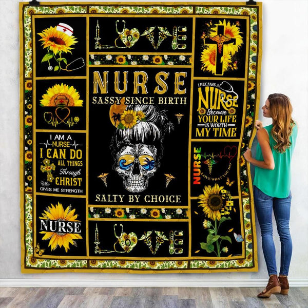 Sunflower Skull Nurse Fleece Blanket Great Customized Gifts For Birthday Christmas Thanksgiving